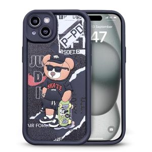 Enflamo for iPhone 15 Case Matte Back Silicone Cover 3D Designed | Camera Bump Protection (Black)